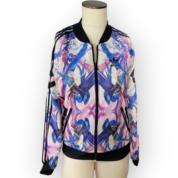 Adidas Optic Bloom Trefoil Bird Three Stripe Track Jacket Size XS - Picture 1 of 16